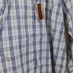 White Shirt Blue Lining Print Boy & Men 48 Chest