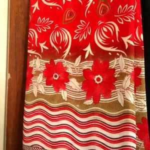 New Red And Beige Color Floral Saree