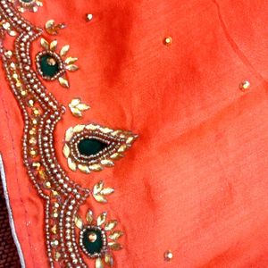 A Beautiful Orange Colour Work Saree 🤩🎉🎉