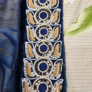 Half-half Style Elegant Off-white-Navy Blue Saree