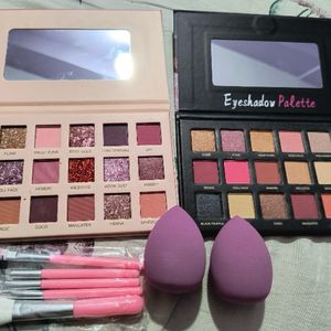 2 Eyeshadow Pallet With Brushes And Beauty Blender