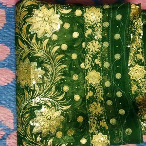 Green Saree With Full Of Golden Design