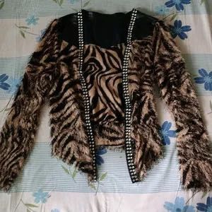 Tiger Print Faux Sherling Jacket