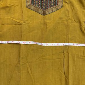 Mustard Kurta With Kutchi Embroidery