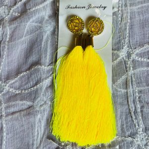 Yellow Thread Earrings Party Wear