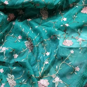 Sea Green Jimmy Choo Saree With Stitched Blouse