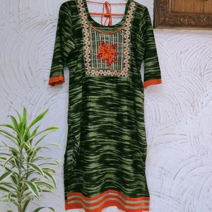 Olive Embroidery Work Kurta