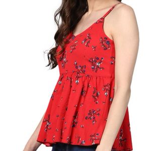 Red Floral Print Top