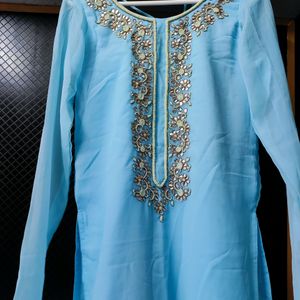 Sky Blue Ethnic Kurti With Neck Detailing