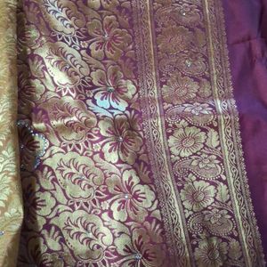 Golden Colour Saree With Full Zari Work