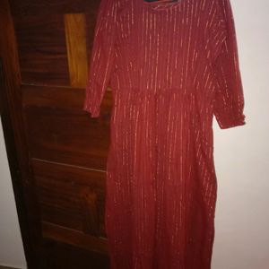 Marron Color Top With Small 3/4 Th Puff Kurti