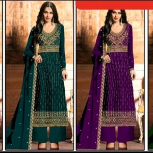 Designer Suits With Beautiful Stone And Zari Work