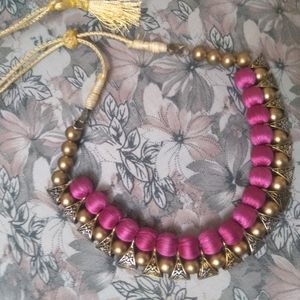 Silk Thread Necklace Rose Colour