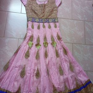 Cotton Embroidered Baby Pink Anarkali Gown