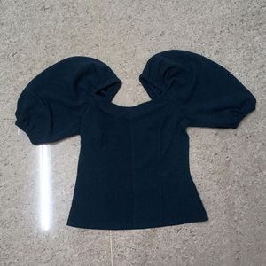 Crop Top Teal Color Open Shoulder