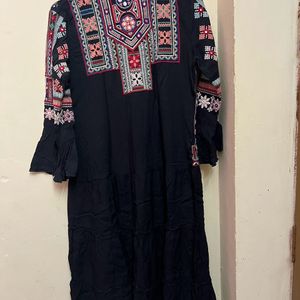 Black Embroidery A Line Dress