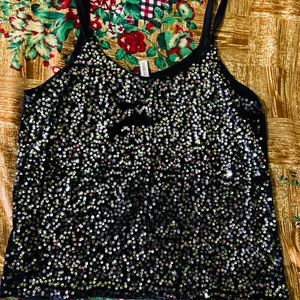 Casual Noodle Straps Embellished Women Black Top