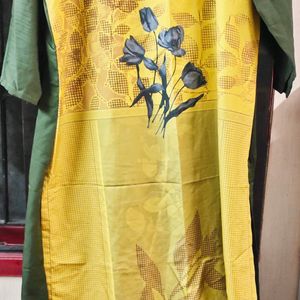 Lovely Lime Yellow 3/4 Sleeve Crepe Kurti