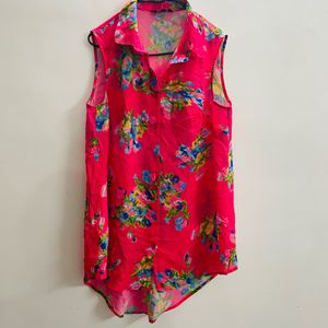 Women High Low Pink Floral Shirt Top