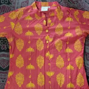 Red And Yellow Printed Kurta