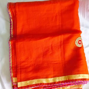 😍Rajasthani Kota Doria Saree In Orange🥰