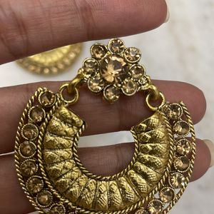 Stone Studded Golden Earrings