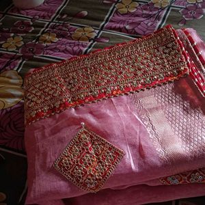 New Cotton Silk Saree With Attached Blouse Piece