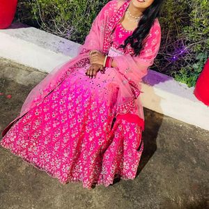 Pink Shaded Mirror Work Engagement Lehenga