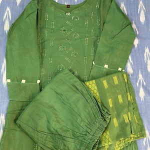 Teal Green Embroidery Kurtha Set