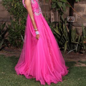 Silk And Net Pink Gown