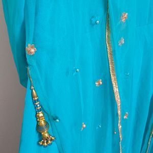 Blue Set- Jacket And Ankle Length Kurta