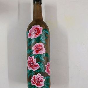 Handpainted Floral Art On Glass Bottle/ Vase