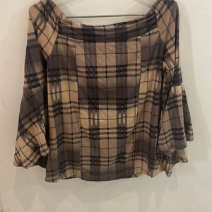 Checkered Brown Top For Women