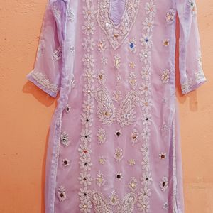 Chikankari Kurti With Mirror Work