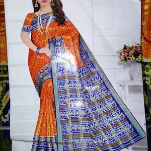 Orange Patola Printed Bandhani Saree