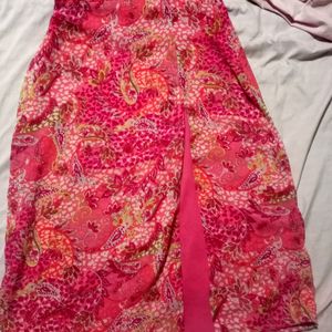 Sheero Pink Printed Front Slit Skirt