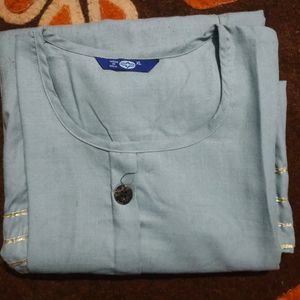 Grey Cotton Blend Tie Up Kurti