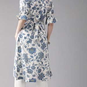 Women Floral Printed Bell Sleeves A Line Kurta