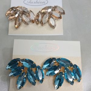 Korean Glassstone Statement Leaf Shaped Earrings