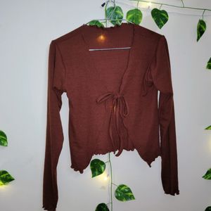 Front-Knot Full Sleeved Top (Brown)