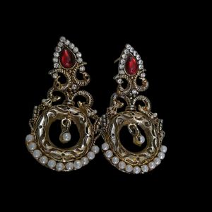 Gold Plated Kundan Polki Oxidised Dangler Earrings