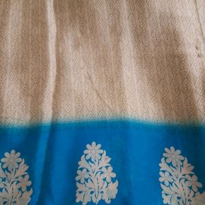 Beige and Greenish Blue Saree with Blouse