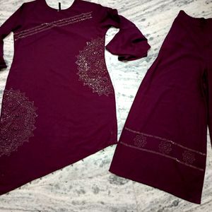 💜Beautiful Violet Designer Kurta And Plazzo Set