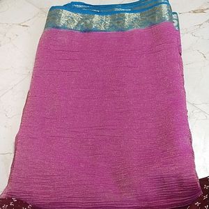 pink blue combination saree