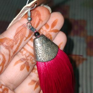 Pink Thread Earrings For Girls