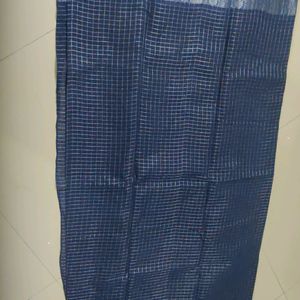 Classy Navy Blue New Sungudi Silver Checks Border