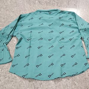 Sea Green Shirt Pattern Crop Top