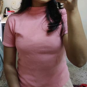 Pink Turtle Neck Solid Top