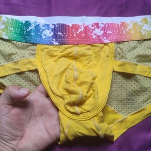 Netted Yellow Briefs With Multi Coloured Band