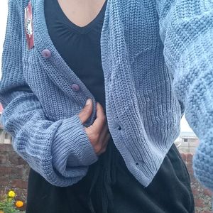 Pretty Blue Woolen Crop Cardigan